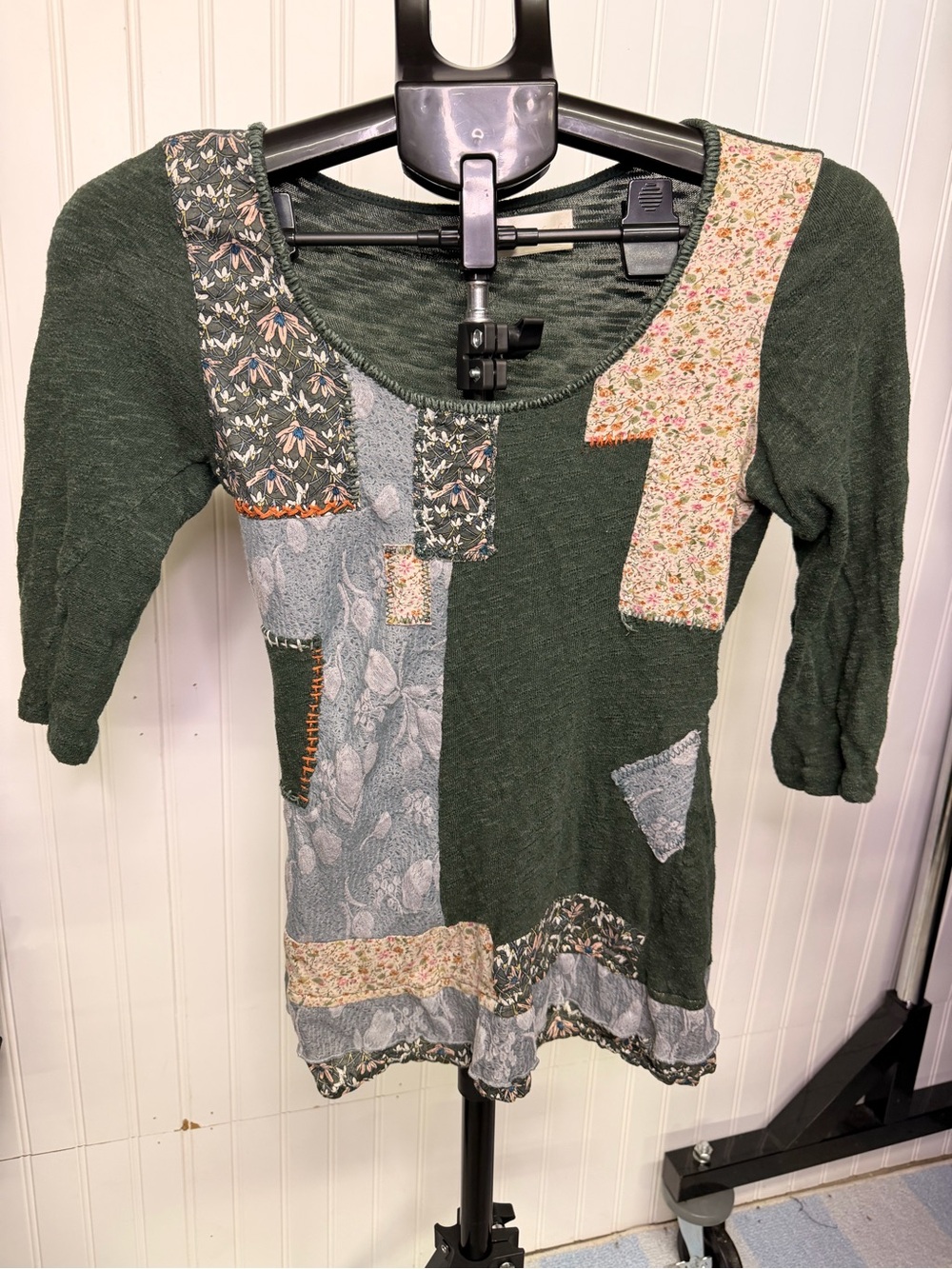 Yahada Green Patchwork Tunic with Floral Accents